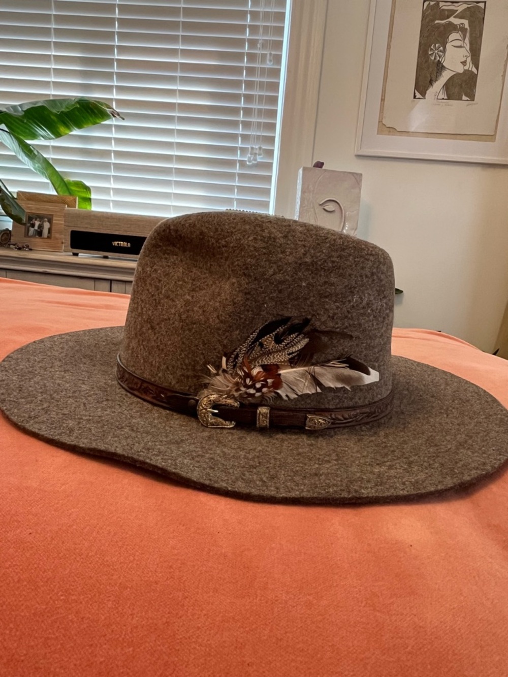 Biltmore Wool Felt Fedora Hat with Feather Trim and Embossed Leather Belt Band